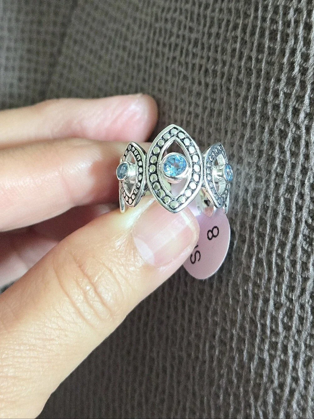 Athra Trading Inc. (ATI) Silver🤍 Ring💍 with Evil Eyes🧿 and Sky Blue🩵 Topaz